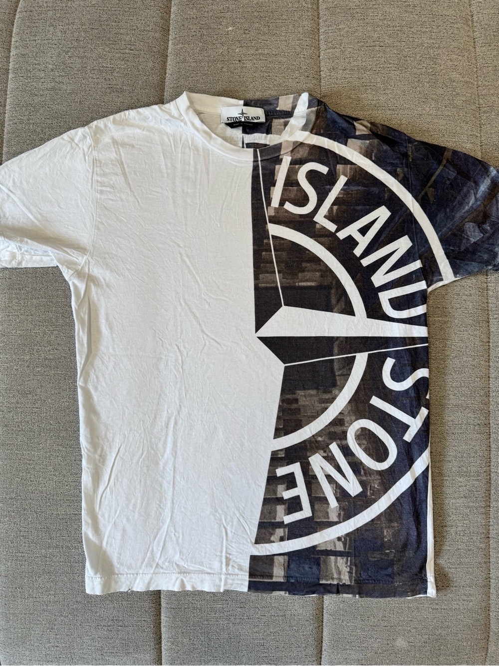 Stone Island Half-Print Logo Tee - White & Black